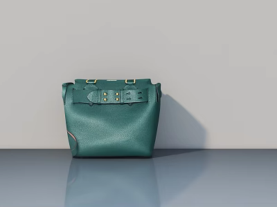Elegant Green Leather Handbag Placed On Grey Countertop With Light Grey Wall 3d model
