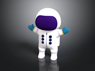 Cartoon Astronaut 3D Character In White Spacesuit With Purple Visor And Blue Gloves 3d model