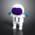 Cartoon Astronaut 3D Character In White Spacesuit With Purple Visor And Blue Gloves