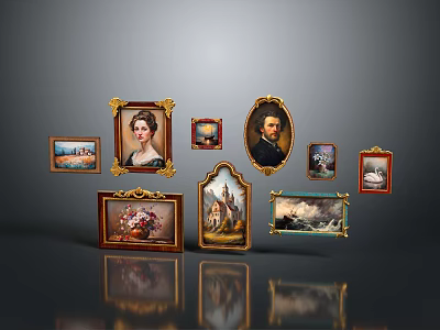 Vintage Furniture Decorative Paintings Gold Framed Various Sizes Portrait Landscape Still Life Art 3d model