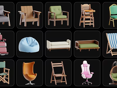 Assorted Leisure Chairs With Various Styles Comfortable Seats And Durable Materials For Home 3d model