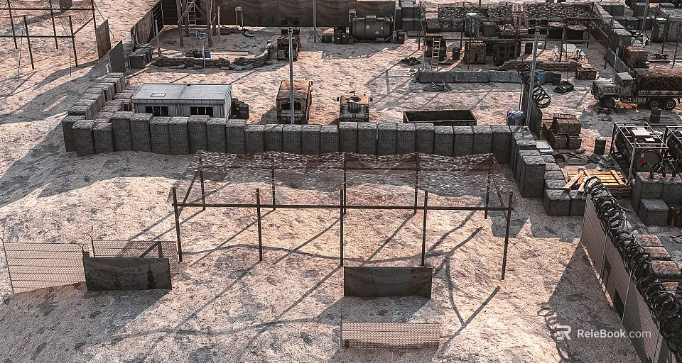 Construction Site With Metal Frames Concrete Walls And Construction Vehicles 3d model 