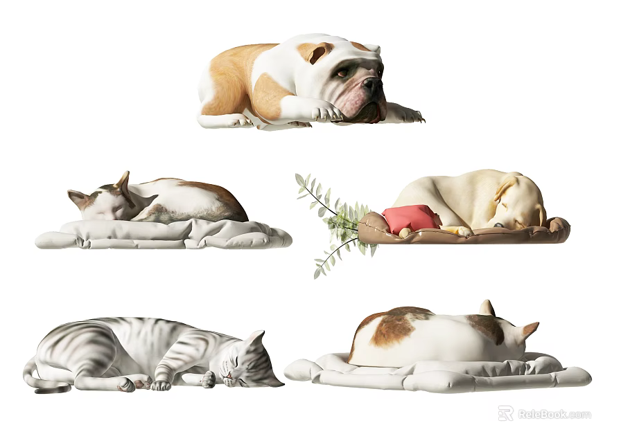 Reptile Creatures Resting Peacefully On Soft Mats With Green Plants And Warm Blankets 3d model 