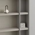 Modern Light Gray Wardrobe With Flat Doors And Open Shelves Featuring Decorative Vase