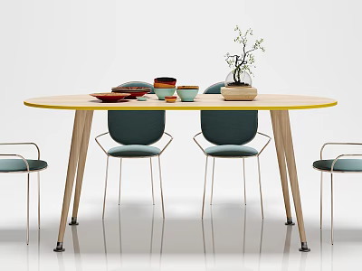 Nordic Dining Table and Chair Combination Dining Table and Chair Decoration Combination 3d model