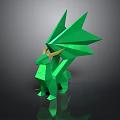 Green Geometric Dragon With Yellow Horns Triangular Wings Low Poly Style Dark Reflective Background