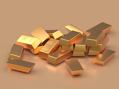 Shiny Golden Decorative Ornament Set With Stacked Gold Bars Arrangement 3d model