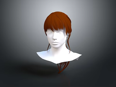 3D Character Head Model With Red Hair And White Facial Features On Gray Background 3d model