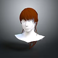 3D Character Head Model With Red Hair And White Facial Features On Gray Background