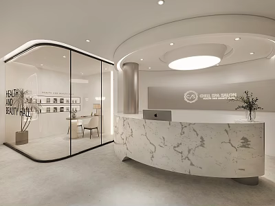 Modern Beauty Hair Salon Interior With Marble Reception Desk And Glass Partition 3d model