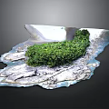Natural Landscape Model With Green Vegetation Water And Rocky Terrain