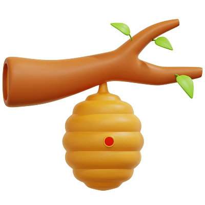 Arbor Branch with Green Leaves and Hanging Yellow Beehive Featuring Red Spot 3d model