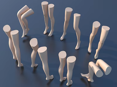 White Mannequin Leg Models In Various Poses Standing And Bending On Dark Blue Background 3d model