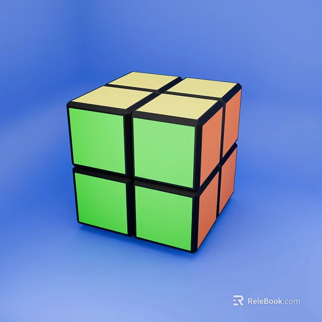Colorful Rubik's Cube With Green Yellow And Orange Faces On Blue Background 3d model 