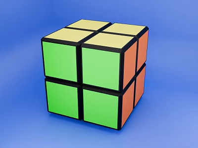 Colorful Rubik's Cube With Green Yellow And Orange Faces On Blue Background 3d model