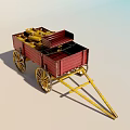 Red Wooden Utility Wagon With Yellow Wheels And Open Cargo Bed