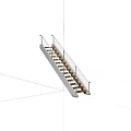 Modern Staircase Design With Metal Railings And Wooden Treads On Gray Background