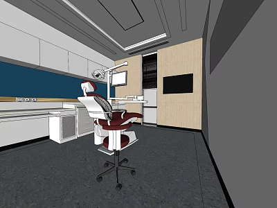Dental Treatment Room Interior With Red White Chair Lighting Cabinet And Screen 3d model