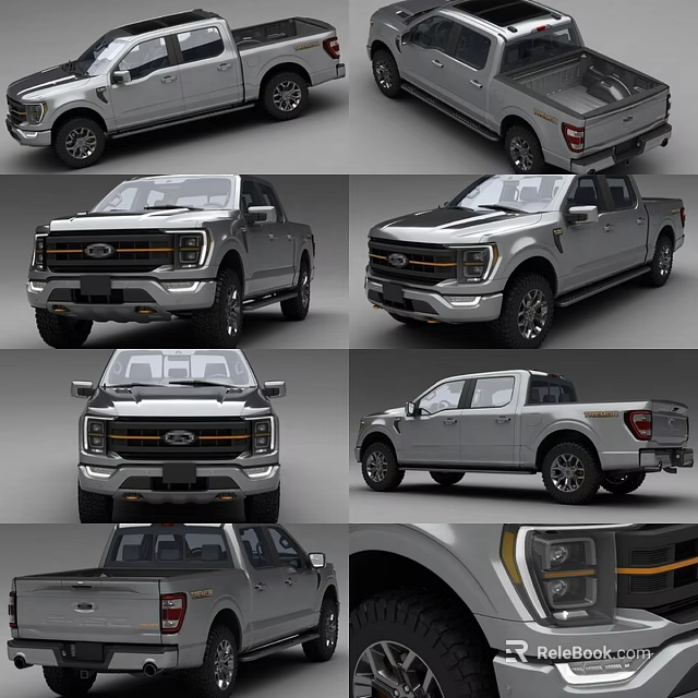 Silver Ford F-150 Pickup Truck Modern Exterior Design From Multiple Angles 3d model 