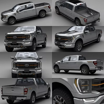 Silver Ford F-150 Pickup Truck Modern Exterior Design From Multiple Angles 3d model