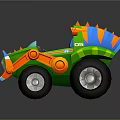 Colorful Green Orange Blue Toy Car With Big Wheels And Dinosaur Horns