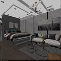 Modern Dining Living Room Interior With Gray Cabinets Silver Refrigerator Dining Table And Gray Chairs