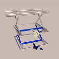Mechanical Metal Frame Structure with Blue Components and Wheel Support Design 3d model