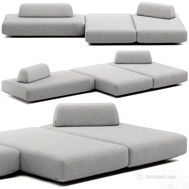 Modern Gray Fabric Sectional Sofa With Modular Design And Comfortable Seats 3d model 