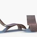 Two Modern Curved Lounge Chairs Featuring Striped Wooden Structure And Minimalist Design