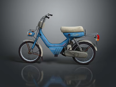 Blue Vintage Scooter With Beige Seat Classic Design And Headlight Details 3d model