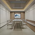 Modern Conference Room Interior With Long Table Black Chairs Large Screen And Company Logo
