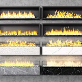 Various Modern Fireplaces With Burning Flames And Marble Black Frame Designs 3d model