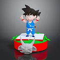 Cartoon Character Boy In Blue Outfit Standing On Red Base With Horned Creature Head