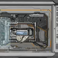 Futuristic Tech Hotel Room with Metallic Industrial Style Large Window Advanced Control Panel Number 01