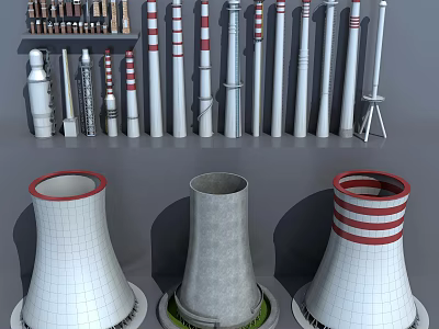 Industrial Manufacturing Equipment Featuring White Gray Red Stripe Towers And Pipes 3d model