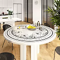 Modern Round Dining Table Set With Black Chairs Floral Pattern Top Gold Cabinet Green Plants