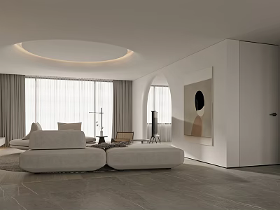 Elegant Modern Living and Dining Room Interior With Marble Dining Table And Velvet Sofa 3d model