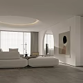 Elegant Modern Living and Dining Room Interior With Marble Dining Table And Velvet Sofa
