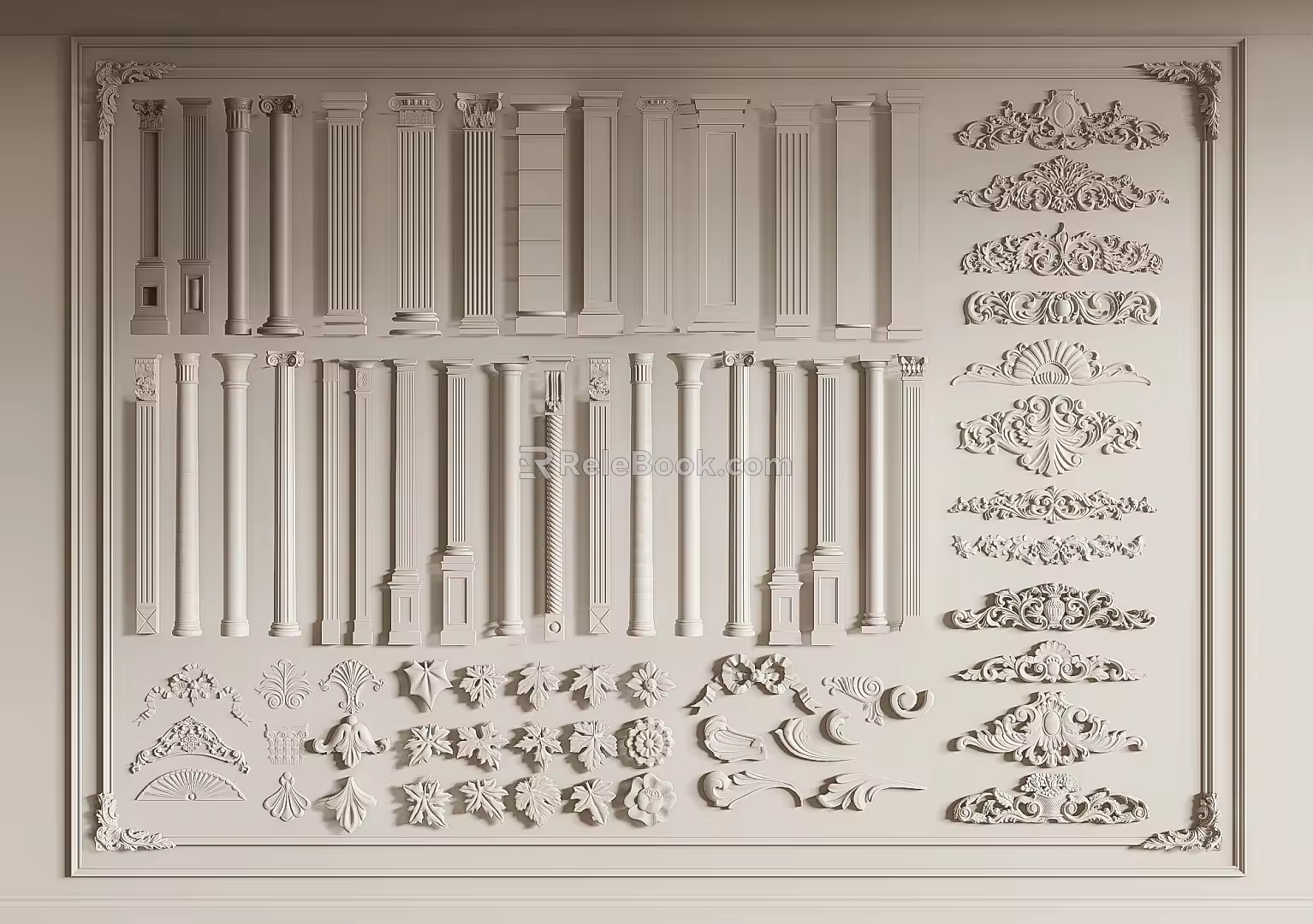 French plaster line carved plaster component post lamp panel corner line 3d model