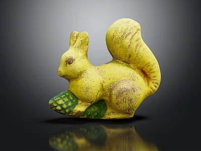 Yellow Squirrel Decorative Figurine Holding Green Corn as Home Ornament Decoration Piece 3d model