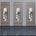 Modern Chinese Style Swing Doors With Bamboo Pattern And Screen Design 3d model