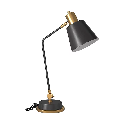 Modern Black Desk Lamp With Gold Accents Adjustable Arm And Round Base 3d model