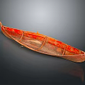 Traditional Wooden Canoe With Red Painted Hull And Classic Watercraft Design