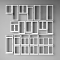 Modern White Window Frames Arranged in Combined Pattern on Gray Background 3d model
