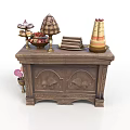 Vintage Wooden Cabinet With Dessert Display Cake Stand Fruit Bowl And Chocolate Bars