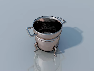 Shiny Stainless Steel Cooking Pot With Two Handles And Stands On Light Blue Background 3d model