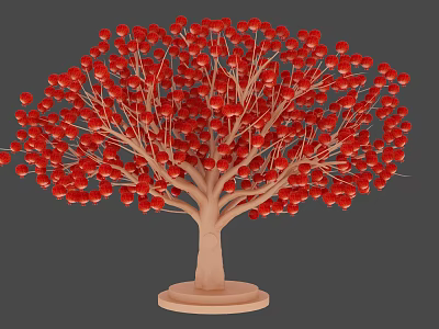 Art Installation Tree Sculpture With Red Ornaments And Light Wood Trunk Base 3d model