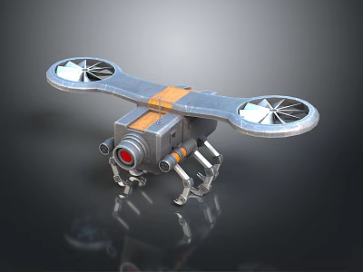Robotic Drone With Dual Rotors Orange Stripe Red Lens And Mechanical Legs 3d model