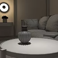 White Elegant Decorative Lamp On Marble Coffee Table In Modern Living Room With Gray Sofa