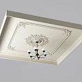 Elegant White Ceiling Medallion With Intricate Carved Patterns And Central Chandelier 3d model